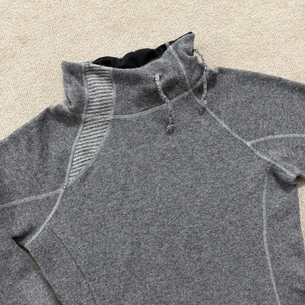 Prana Lucia Sweater Gray Drawstring Cowl Neck Herringbone Top Woman's Size M